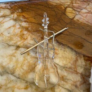 Crystal Violin Figurine with Metal Bow & Stand